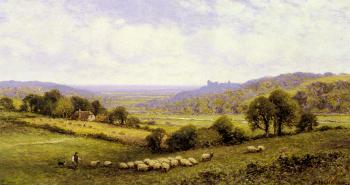 阿爾弗雷德 格倫迪甯 Near Amberley, Sussex, with Arundel Castle in the Distance